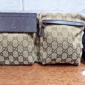 Beige monogram belt bag with two front pockets