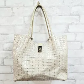 Ivory textured tote with slim shoulder straps